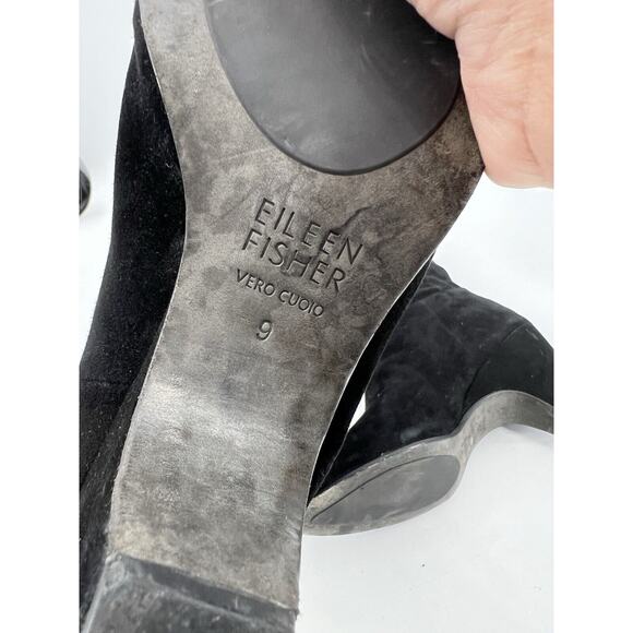 Eileen Fisher Slouched Tall Heeled Boots Women’s Black Suede Women's 9 Classic - Picture 8 of 11